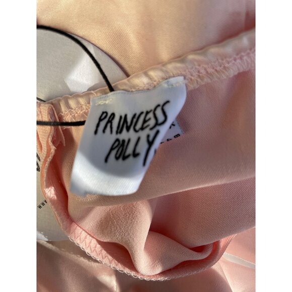 Pink Satin Slip Dress Floral Embroidered Halter Neckline By Princess Polly Size - Picture 5 of 13